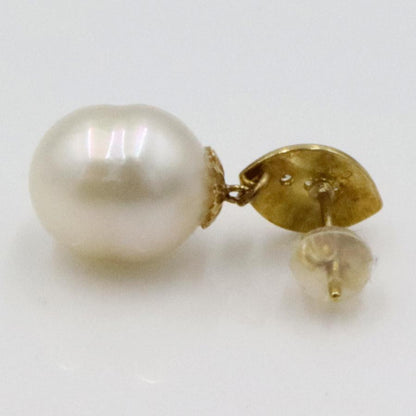 K18南洋真珠ダイヤモンドピアス　D0.045ct　D0.045ct　重量5.64ｇ(両耳合計) （中古）