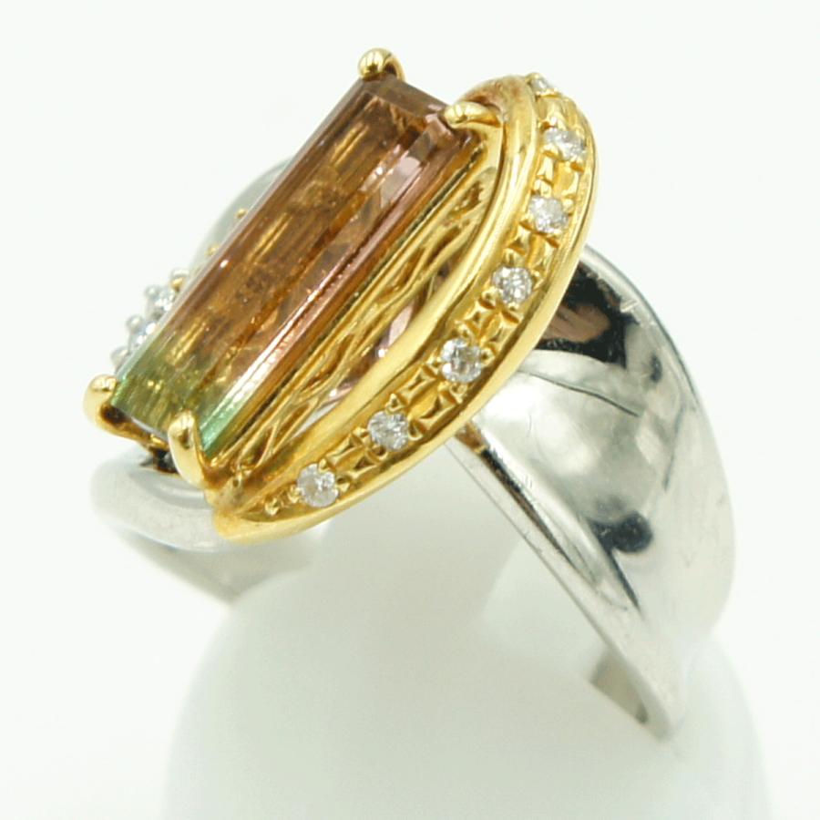 Pt900/K18トルマリンダイヤモンドリング　T1.83ct　D0.27ct　リングサイズ13号　重量13.42ｇ(石の重量含む)　レディース（中古）