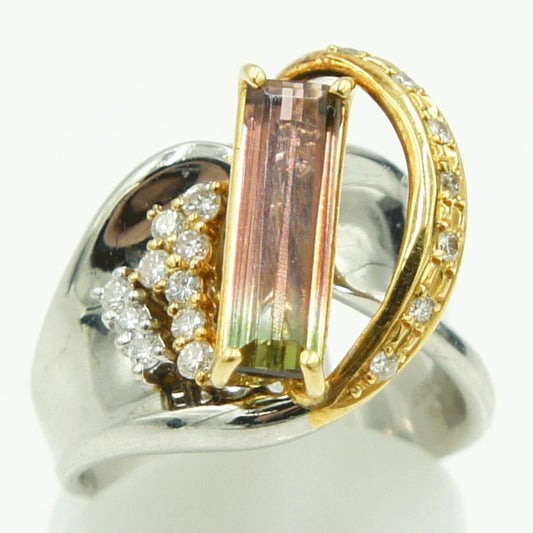 Pt900/K18トルマリンダイヤモンドリング　T1.83ct　D0.27ct　リングサイズ13号　重量13.42ｇ(石の重量含む)　レディース（中古）