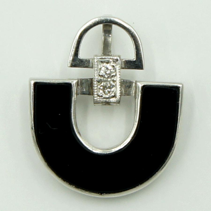 K14WGオニキスダイヤモンドペンダントトップ　重量2.04ｇ　レディース（中古）