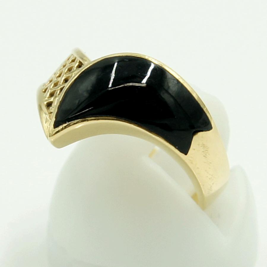 K18オニキスリング　リングサイズ12号　重量4.37ｇ(石の重量含む)　レディース（中古
