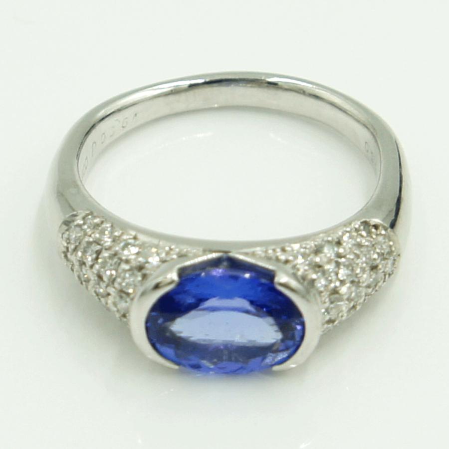 Pt900タンザナイトダイヤモンドリング　T1.85ct　D.0.364ct　リングサイズ15号　重量8.46ｇ(石の重量含む)　レディース（中古）