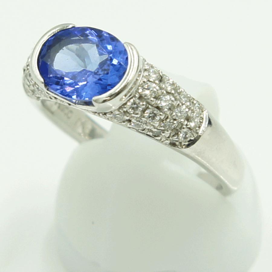 Pt900タンザナイトダイヤモンドリング　T1.85ct　D.0.364ct　リングサイズ15号　重量8.46ｇ(石の重量含む)　レディース（中古）