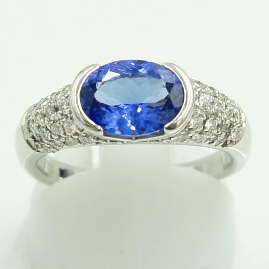 Pt900タンザナイトダイヤモンドリング　T1.85ct　D.0.364ct　リングサイズ15号　重量8.46ｇ(石の重量含む)　レディース（中古）