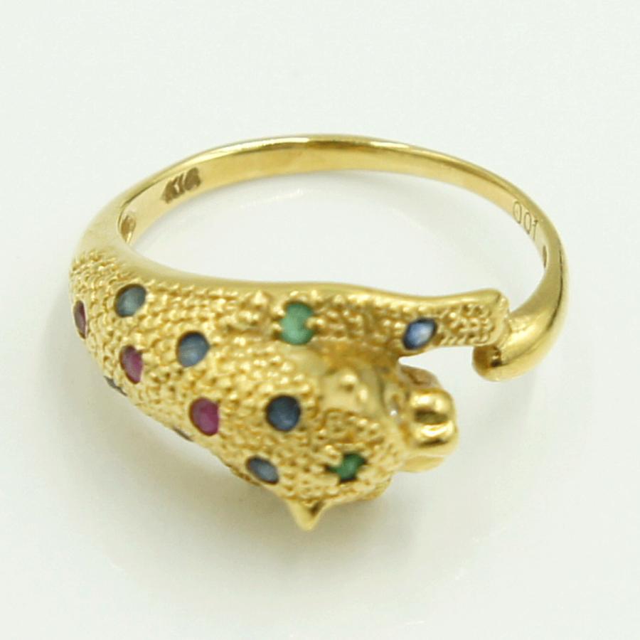 K18マルチ石リング「パンサー」　リングサイズ8号　重量2.63ｇ(石の重量含む)　レディース（中古）