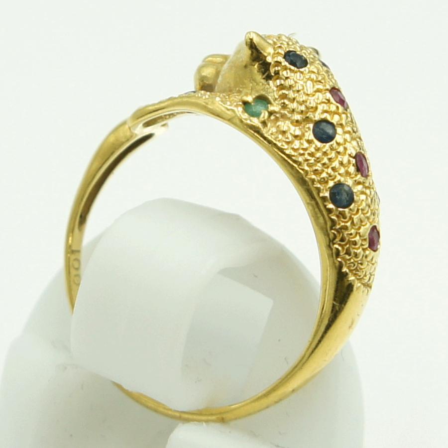 K18マルチ石リング「パンサー」　リングサイズ8号　重量2.63ｇ(石の重量含む)　レディース（中古）