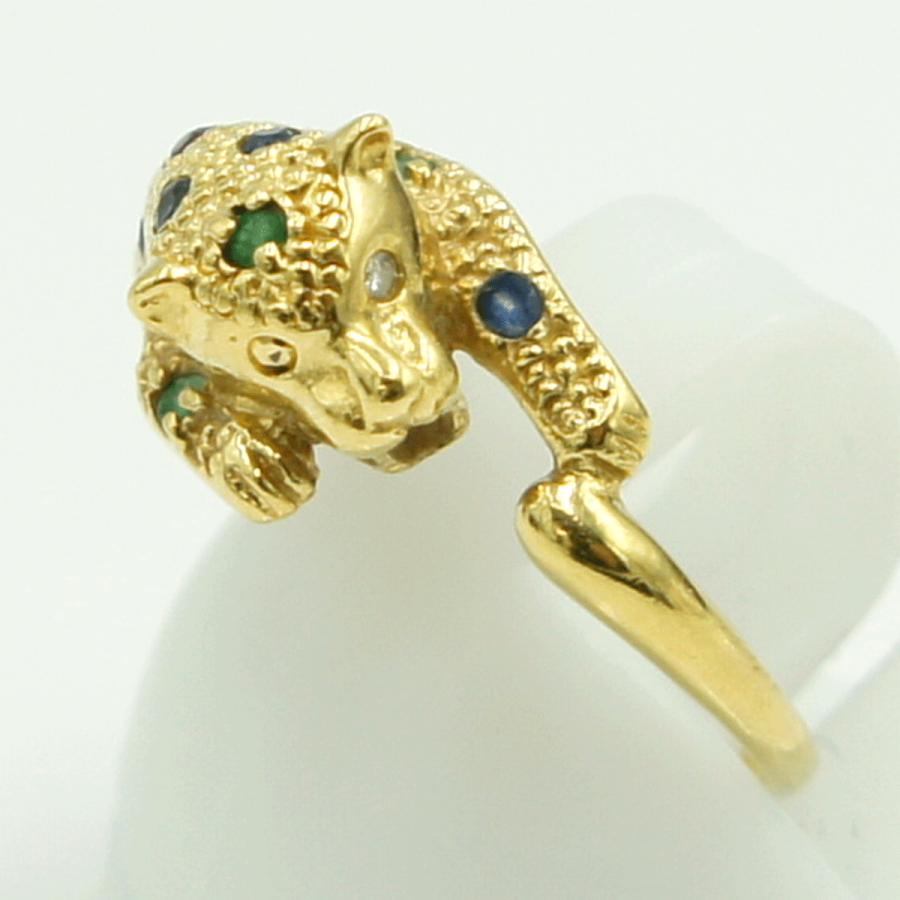 K18マルチ石リング「パンサー」　リングサイズ8号　重量2.63ｇ(石の重量含む)　レディース（中古）