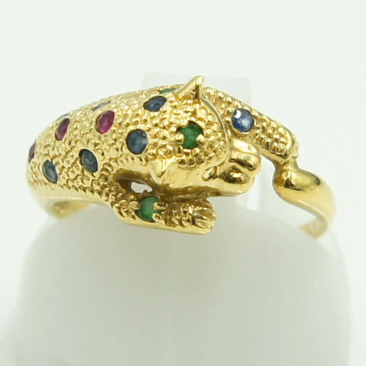 K18マルチ石リング「パンサー」　リングサイズ8号　重量2.63ｇ(石の重量含む)　レディース（中古）