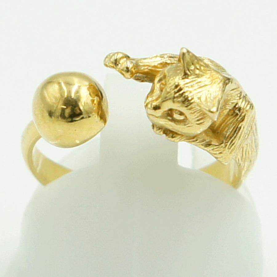 K18ファッションリング「キャット」　リングサイズ11号　重量4.49ｇ　レディース（中古）