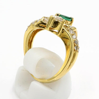 K18エメラルドダイヤモンドリング　E0.27ct　D0.84ct　リングサイズ14号　重量7.40ｇ(石の重量含む)　レディース（中古）