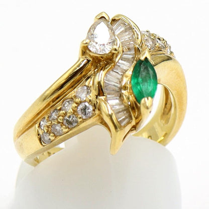 K18エメラルドダイヤモンドリング　E0.27ct　D0.84ct　リングサイズ14号　重量7.40ｇ(石の重量含む)　レディース（中古）