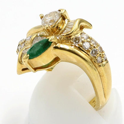 K18エメラルドダイヤモンドリング　E0.27ct　D0.84ct　リングサイズ14号　重量7.40ｇ(石の重量含む)　レディース（中古）