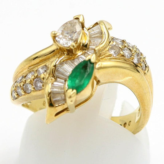 K18エメラルドダイヤモンドリング　E0.27ct　D0.84ct　リングサイズ14号　重量7.40ｇ(石の重量含む)　レディース（中古）