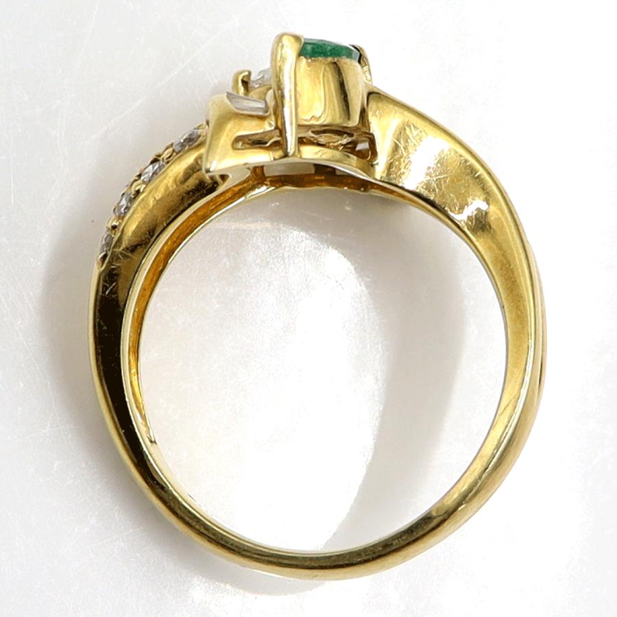 K18エメラルドダイヤモンドリング　E0.27ct　D0.84ct　リングサイズ14号　重量7.40ｇ(石の重量含む)　レディース（中古）