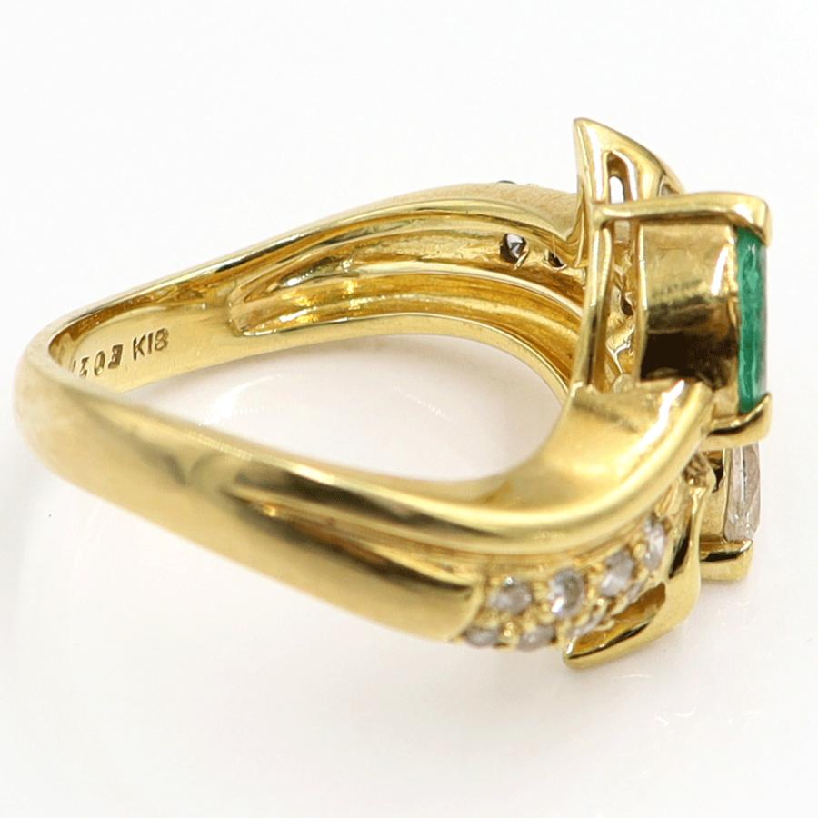 K18エメラルドダイヤモンドリング　E0.27ct　D0.84ct　リングサイズ14号　重量7.40ｇ(石の重量含む)　レディース（中古）