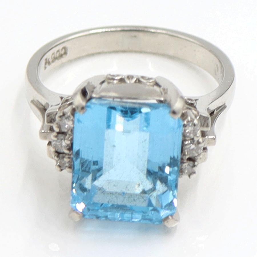 Pt900ブルートパーズダイヤモンドリング　BT7.01ct　D0.10ct　リングサイズ11号　重量7.42ｇ(石の重量含む)　レディース（中古）