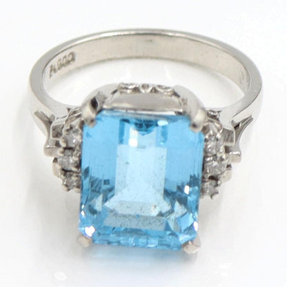 Pt900ブルートパーズダイヤモンドリング　BT7.01ct　D0.10ct　リングサイズ11号　重量7.42ｇ(石の重量含む)　レディース（中古）