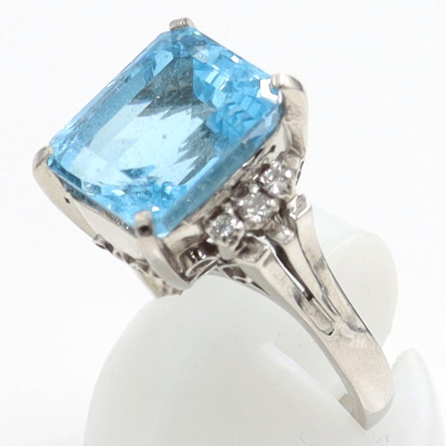 Pt900ブルートパーズダイヤモンドリング　BT7.01ct　D0.10ct　リングサイズ11号　重量7.42ｇ(石の重量含む)　レディース（中古）