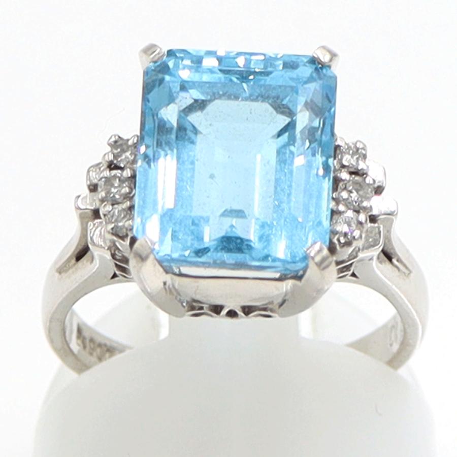 Pt900ブルートパーズダイヤモンドリング　BT7.01ct　D0.10ct　リングサイズ11号　重量7.42ｇ(石の重量含む)　レディース（中古）