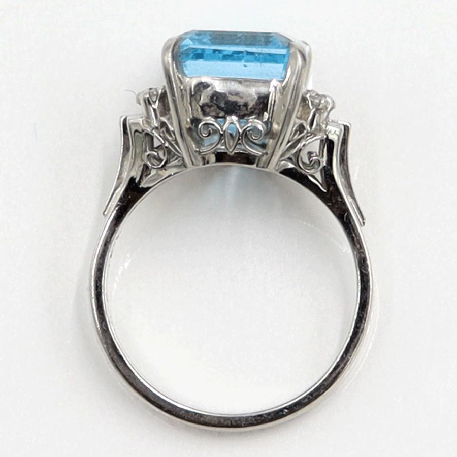 Pt900ブルートパーズダイヤモンドリング　BT7.01ct　D0.10ct　リングサイズ11号　重量7.42ｇ(石の重量含む)　レディース（中古）