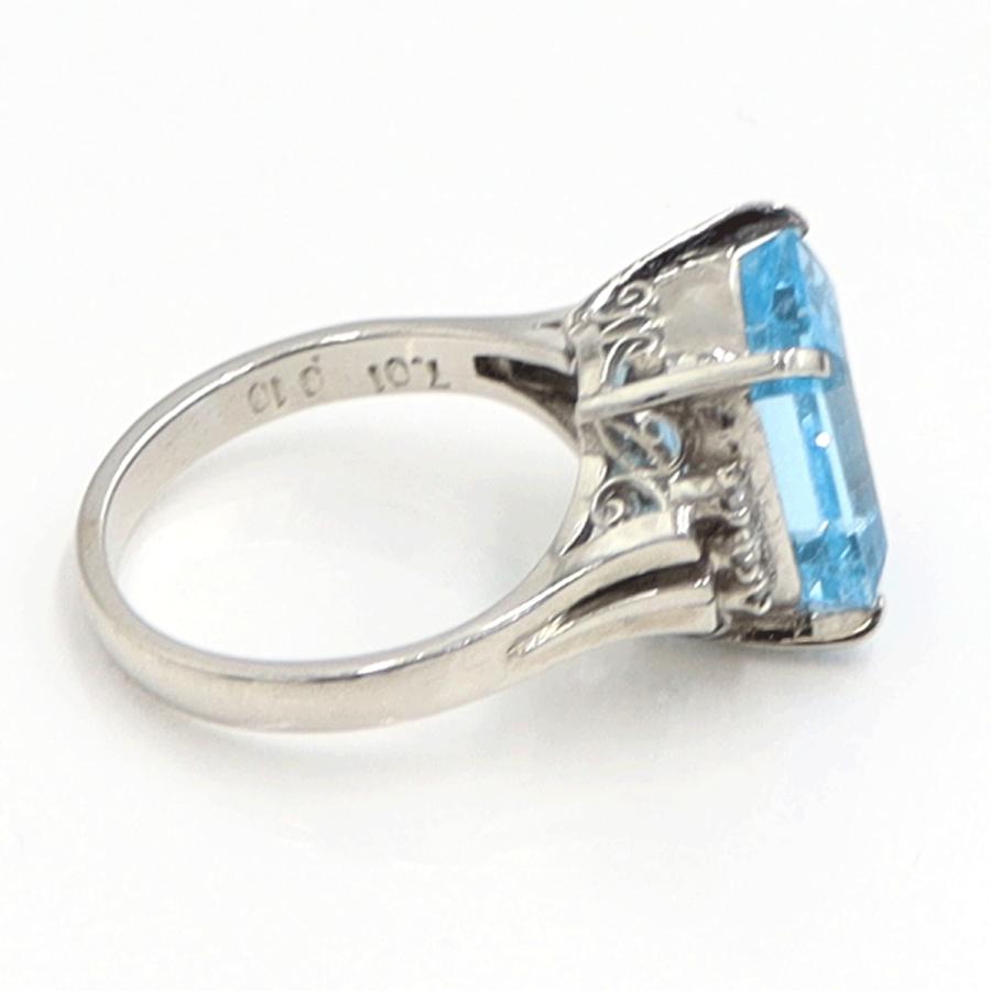 Pt900ブルートパーズダイヤモンドリング　BT7.01ct　D0.10ct　リングサイズ11号　重量7.42ｇ(石の重量含む)　レディース（中古）