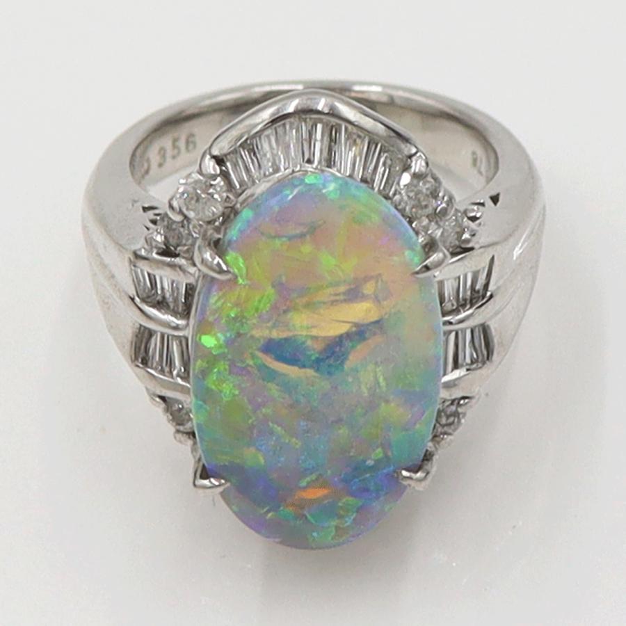 Pt900オパールダイヤモンドリング　OP3.56ct　D0.78ct　リングサイズ9号　重量12.66ｇ(石の重量含む)　レディース（中古