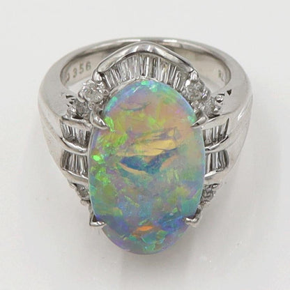 Pt900オパールダイヤモンドリング　OP3.56ct　D0.78ct　リングサイズ9号　重量12.66ｇ(石の重量含む)　レディース（中古