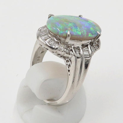 Pt900オパールダイヤモンドリング　OP3.56ct　D0.78ct　リングサイズ9号　重量12.66ｇ(石の重量含む)　レディース（中古
