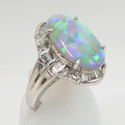 Pt900オパールダイヤモンドリング　OP3.56ct　D0.78ct　リングサイズ9号　重量12.66ｇ(石の重量含む)　レディース（中古