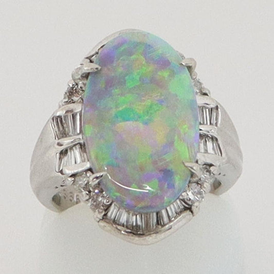 Pt900オパールダイヤモンドリング　OP3.56ct　D0.78ct　リングサイズ9号　重量12.66ｇ(石の重量含む)　レディース（中古