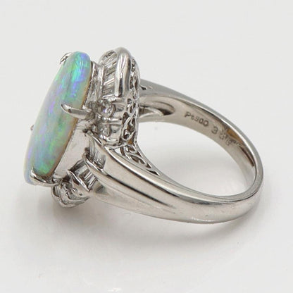 Pt900オパールダイヤモンドリング　OP3.56ct　D0.78ct　リングサイズ9号　重量12.66ｇ(石の重量含む)　レディース（中古