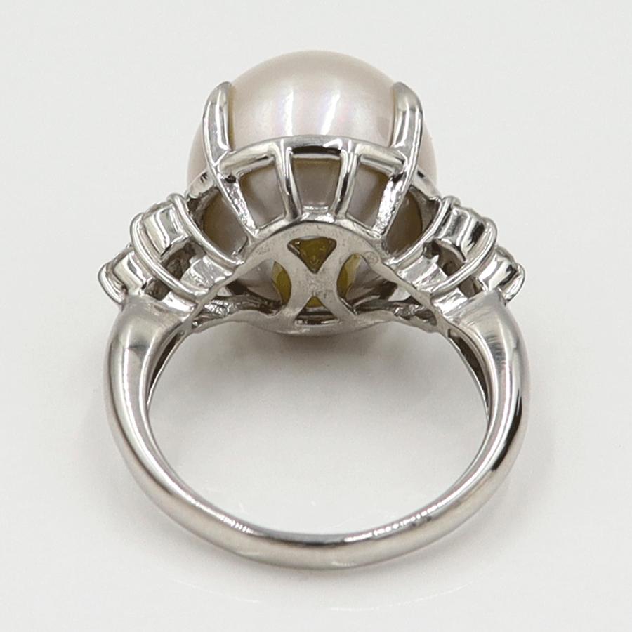 Pt900南洋真珠ダイヤモンドリング　P13mm　D0.20ct　リングサイズ12号　重量10.08ｇ(石の重量含む)（中古）