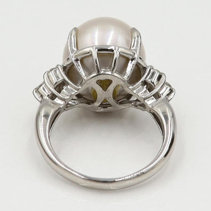 Pt900南洋真珠ダイヤモンドリング　P13mm　D0.20ct　リングサイズ12号　重量10.08ｇ(石の重量含む)（中古）