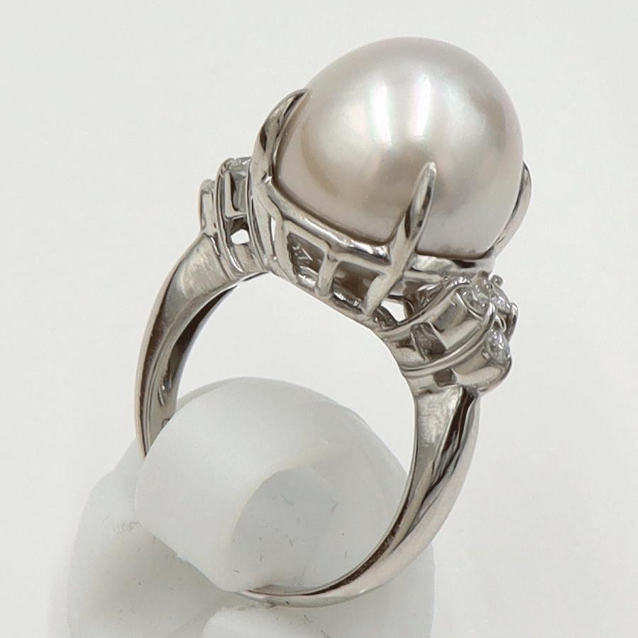 Pt900南洋真珠ダイヤモンドリング　P13mm　D0.20ct　リングサイズ12号　重量10.08ｇ(石の重量含む)（中古）