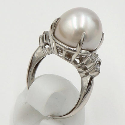 Pt900南洋真珠ダイヤモンドリング　P13mm　D0.20ct　リングサイズ12号　重量10.08ｇ(石の重量含む)（中古）