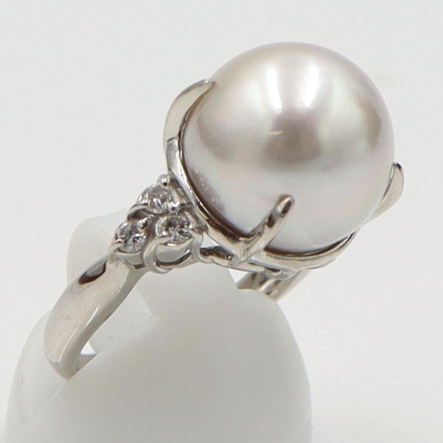 Pt900南洋真珠ダイヤモンドリング　P13mm　D0.20ct　リングサイズ12号　重量10.08ｇ(石の重量含む)（中古）