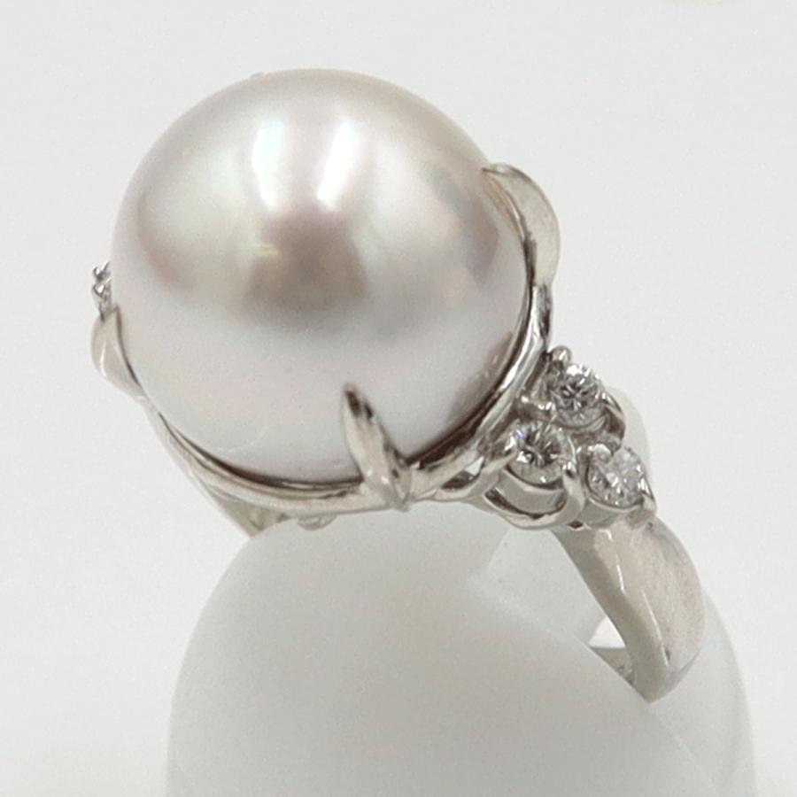 Pt900南洋真珠ダイヤモンドリング　P13mm　D0.20ct　リングサイズ12号　重量10.08ｇ(石の重量含む)（中古）