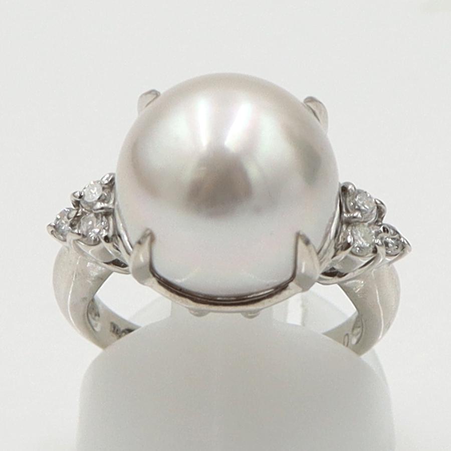 Pt900南洋真珠ダイヤモンドリング　P13mm　D0.20ct　リングサイズ12号　重量10.08ｇ(石の重量含む)（中古）