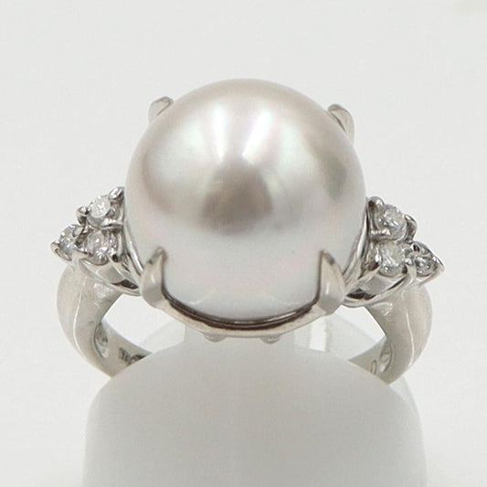 Pt900南洋真珠ダイヤモンドリング　P13mm　D0.20ct　リングサイズ12号　重量10.08ｇ(石の重量含む)（中古）