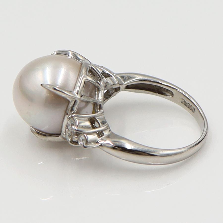 Pt900南洋真珠ダイヤモンドリング　P13mm　D0.20ct　リングサイズ12号　重量10.08ｇ(石の重量含む)（中古）