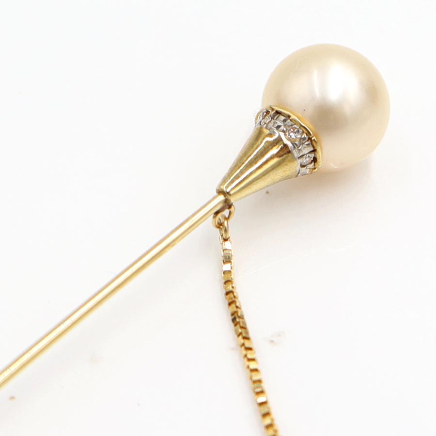K18パールダイヤモンドピンブローチ　P8.8mm・4.4mm　D0.04ct　重量3.03ｇ(石の重量含む)　レディース（中古）