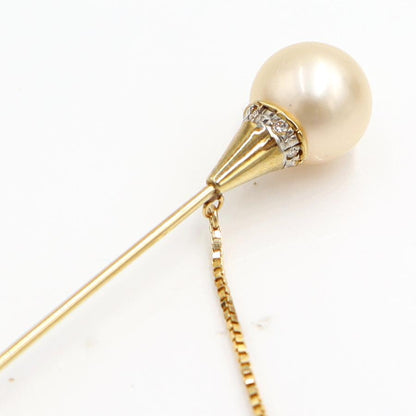 K18パールダイヤモンドピンブローチ　P8.8mm・4.4mm　D0.04ct　重量3.03ｇ(石の重量含む)　レディース（中古）