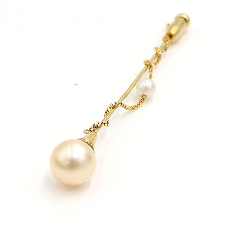 K18パールダイヤモンドピンブローチ　P8.8mm・4.4mm　D0.04ct　重量3.03ｇ(石の重量含む)　レディース（中古）
