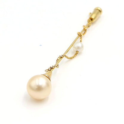 K18パールダイヤモンドピンブローチ　P8.8mm・4.4mm　D0.04ct　重量3.03ｇ(石の重量含む)　レディース（中古）