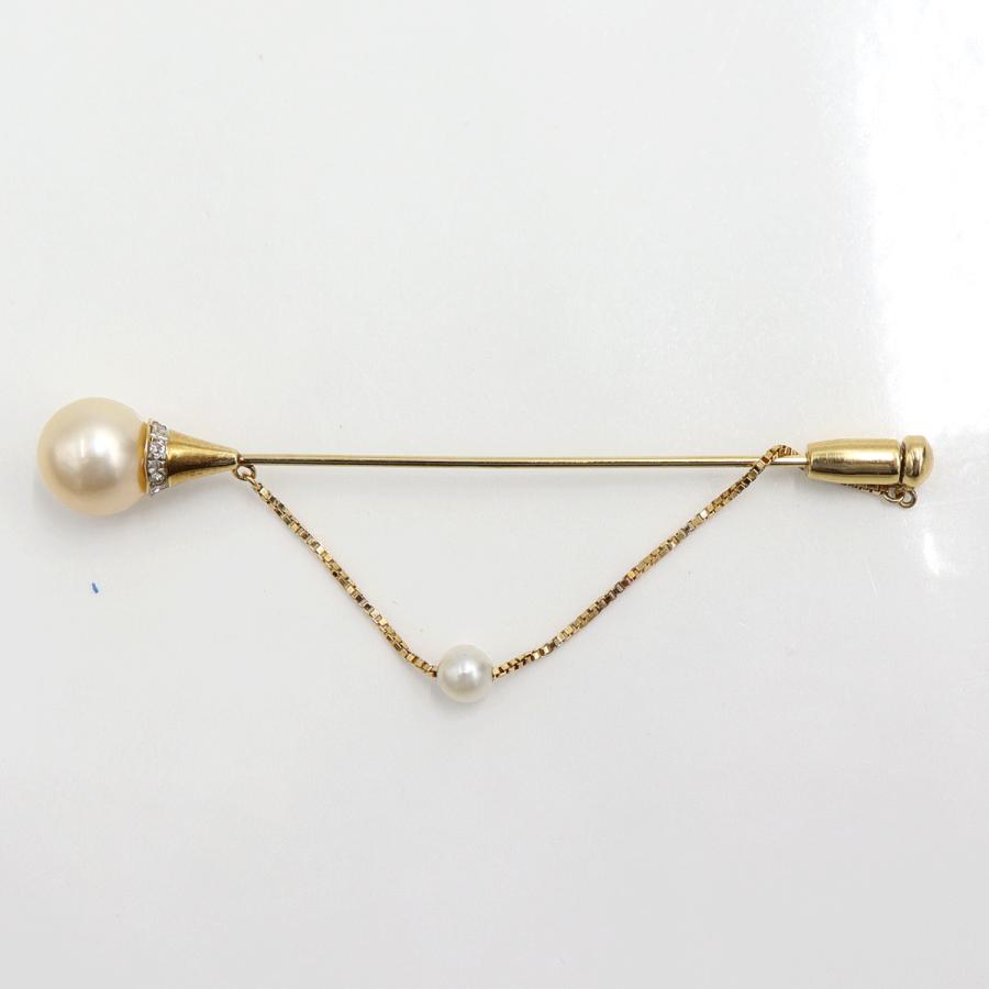 K18パールダイヤモンドピンブローチ　P8.8mm・4.4mm　D0.04ct　重量3.03ｇ(石の重量含む)　レディース（中古）