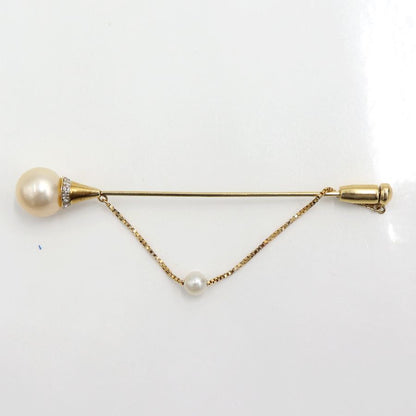 K18パールダイヤモンドピンブローチ　P8.8mm・4.4mm　D0.04ct　重量3.03ｇ(石の重量含む)　レディース（中古）