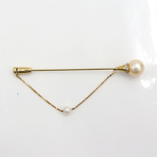 K18パールダイヤモンドピンブローチ　P8.8mm・4.4mm　D0.04ct　重量3.03ｇ(石の重量含む)　レディース（中古）