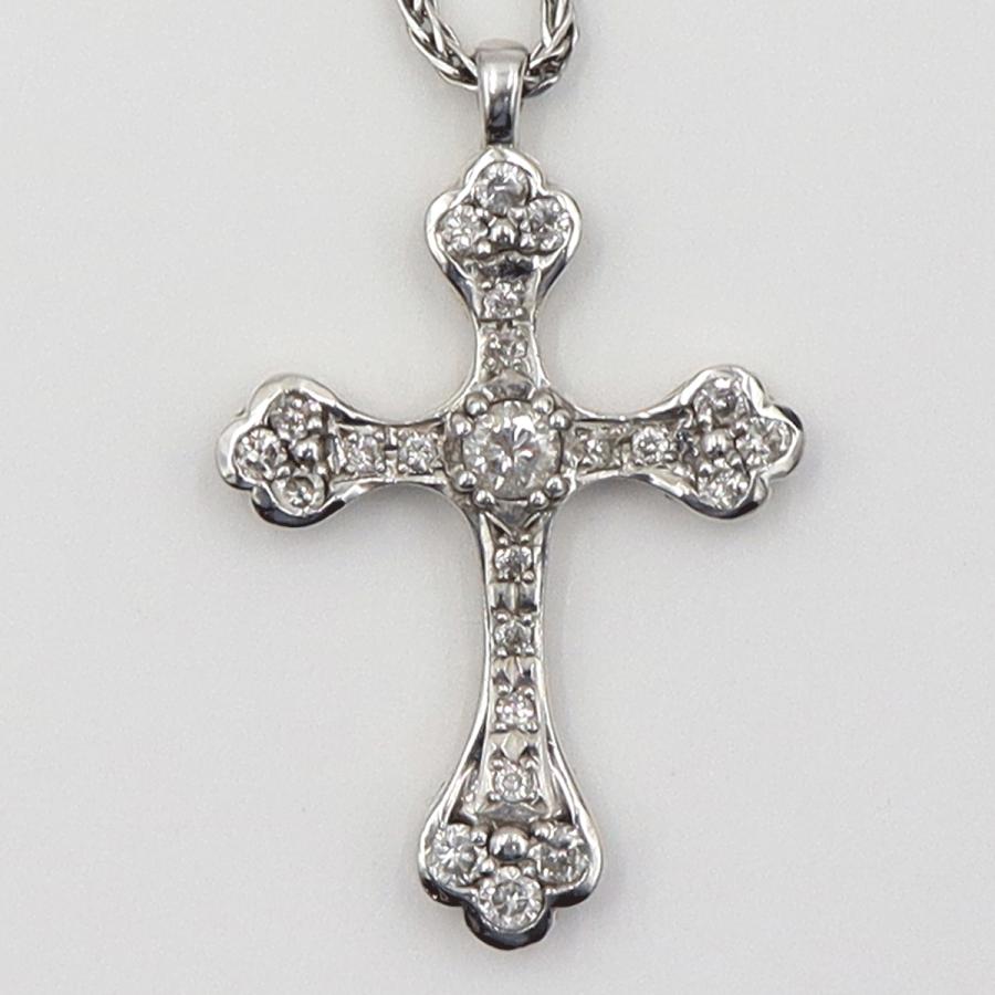 K18WGダイヤモンドクロスネックレス　D0.32ct　長さ約43cm　重量5.01ｇ(石の重量含む)　レディース（中古）