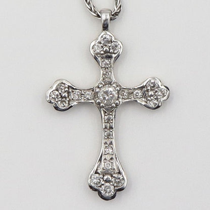 K18WGダイヤモンドクロスネックレス　D0.32ct　長さ約43cm　重量5.01ｇ(石の重量含む)　レディース（中古）