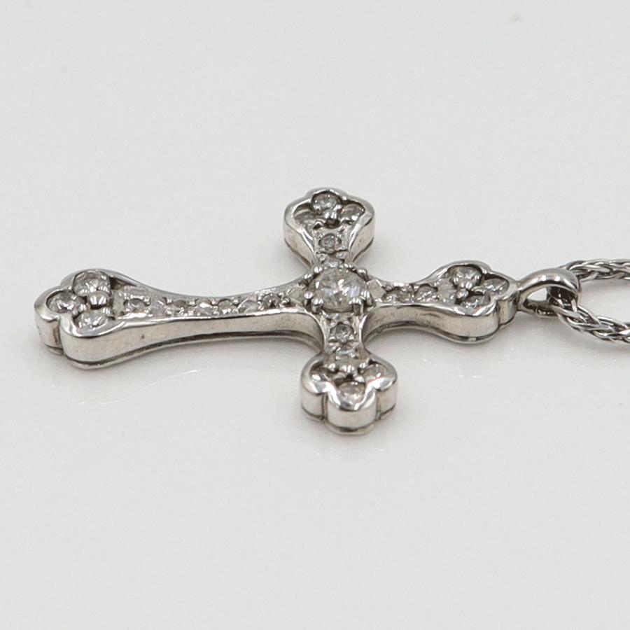 K18WGダイヤモンドクロスネックレス　D0.32ct　長さ約43cm　重量5.01ｇ(石の重量含む)　レディース（中古）